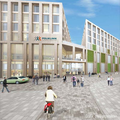 Simulation Außenansicht Eingangsbereich der Praxiswelt