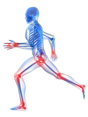 Schema eines Skeletts in Bewegung mit markierten Gelenken